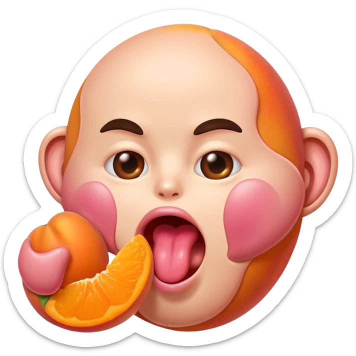 langue qui dépasse d'une bouche humaine ouverte et lèche un abricot sticker