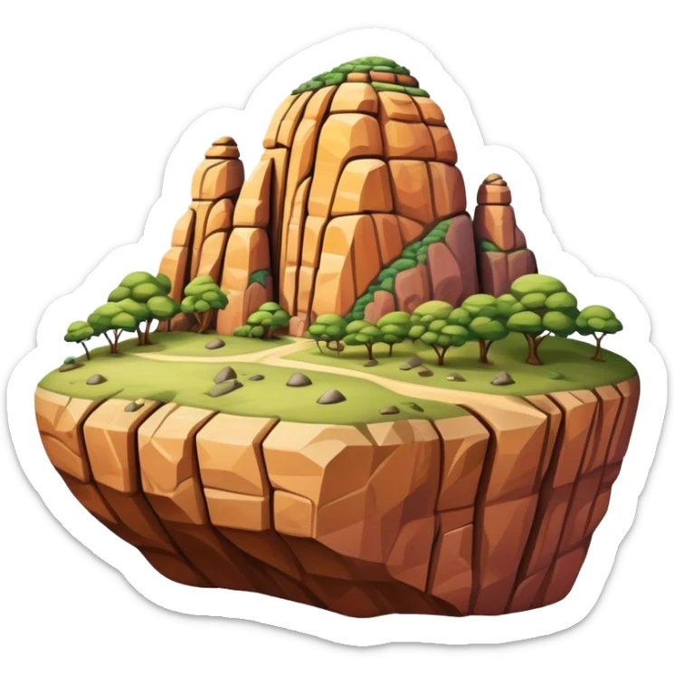 Cinematic Realistic Guatap√© Rock Landmark Emoji, showcasing a vividly colored rock formation with intricate patterns rendered with detailed textures and vibrant, scenic lighting. sticker