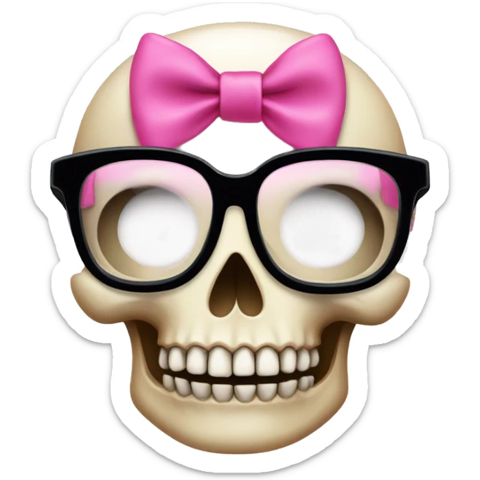 Girly Skull with black glasses and pink bow on top of skull sticker