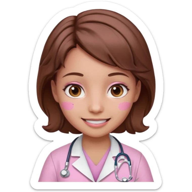 doctor, pink, she, cute, hair brown, eyes brown, scrub baby pink sticker