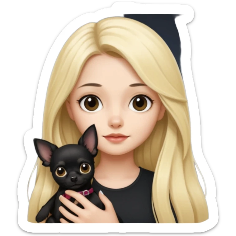 Chico pelo largo rubio chica pelo largo negro y chihuahua negro  sticker