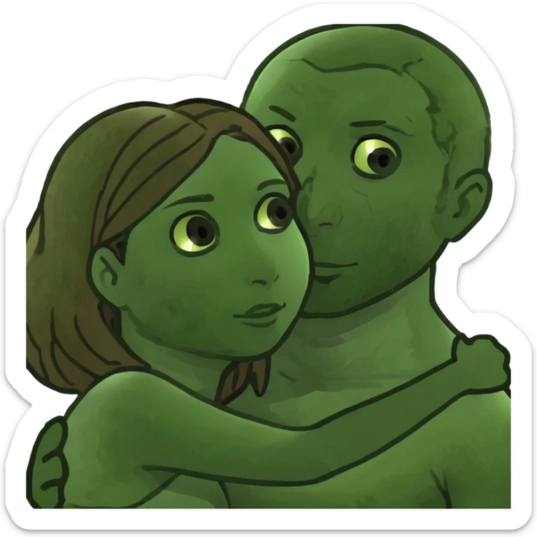 couple hugging, while woman brown hair, man with carmel skin and brown hair sticker