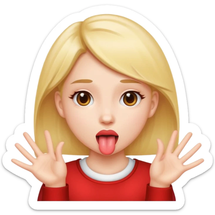 Girl with tongue out and hands to the sides  sticker