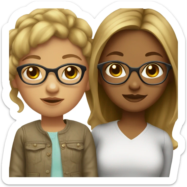 girl with brown and blonde highlights and glasses with baby  sticker