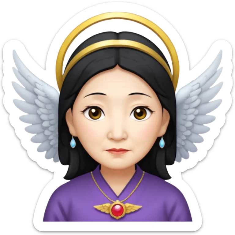 Angel Old Lady with wings black hair asian  smaller eyes w hLo sticker