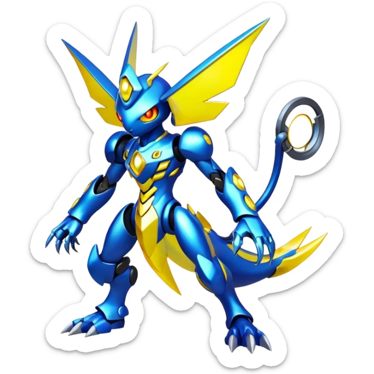 Shiny Futuristic Fakemon-Pokemon-Digimon-Spectrobes-fusion, full body sticker