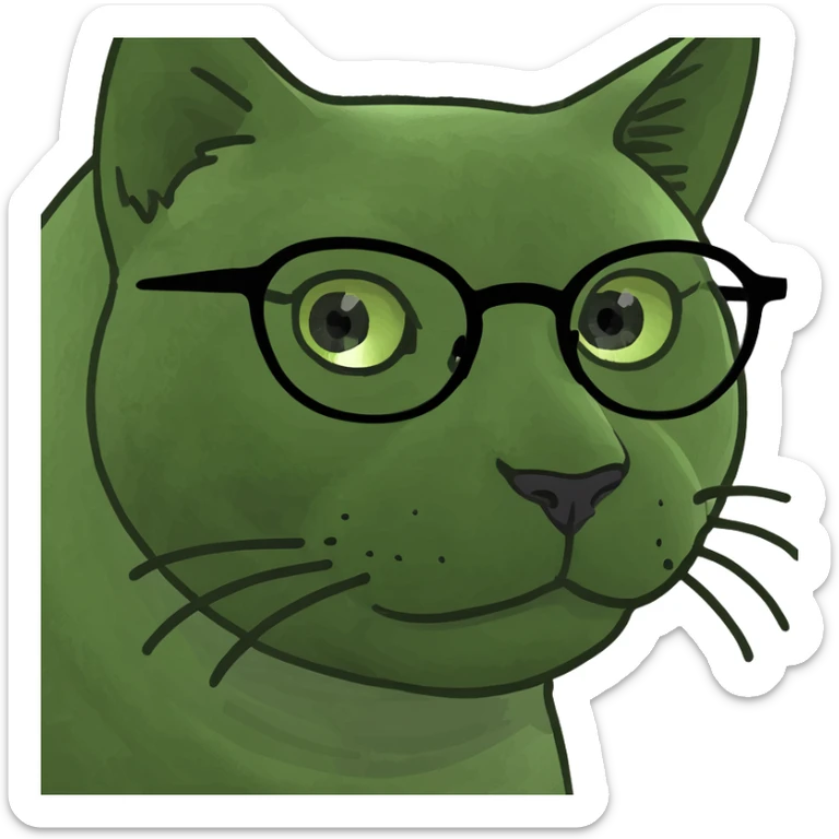 Girl with light brown wavy hair, pale skin, blue eyes, and black cat eye glasses sticker