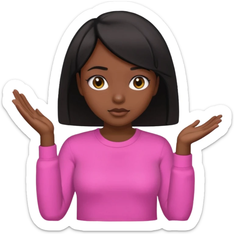 Dark skin girl asking for money with hand out make her more fabulous but still a clean look with a black bob and pink shirt  sticker