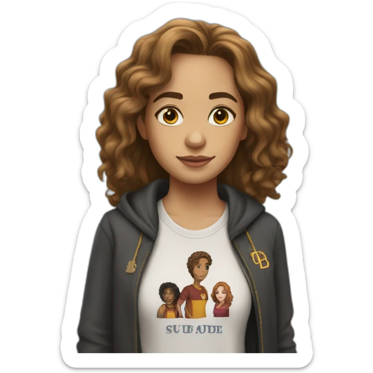 Hermione Granger wears a T-shirt with the word Sude on it sticker