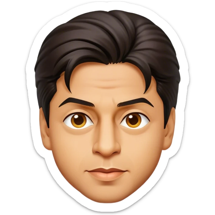 Cinematic Realistic Shah Rukh Khan Pop Culture Emoji, showcasing the charismatic charm of the Bollywood superstar rendered with lifelike detail and captivating lighting. sticker
