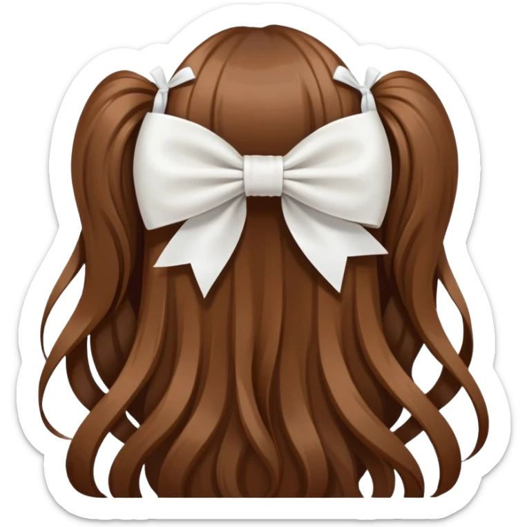 Brown long hairs with white bow from the back sticker