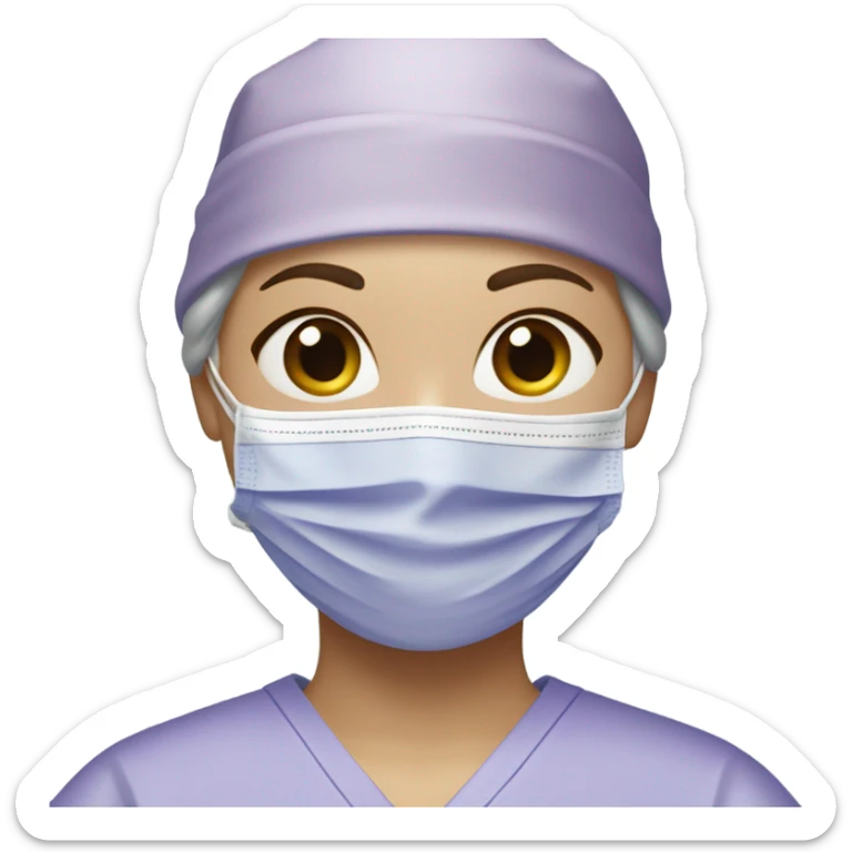 Female surgeon in lavender colored scrub cap with no hair showing and wearing a mask. fair skin tone sticker