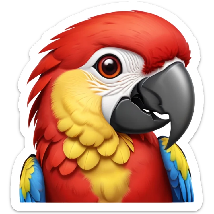 cinematic-cute-macaw-portrait-emoji,-head-tilted-playfully-and-inquisitively,-with-a-dazzling-red-plumage-and-round,-sparkling-eyes-filled-with-charm,-simplified-yet-irresistibly-adorable-features,-highly-detailed sticker