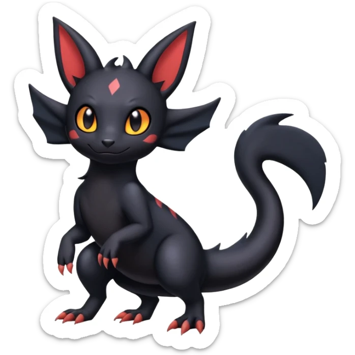full body Salandit Umbreon Noibat Litten hybrid, standard emoji style, cute pose sticker