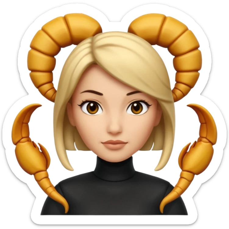 Scorpio zodiac signA 3D cartoon woman with a scorpion-shaped hairstyle, confident expression, smooth skin tone, Memoji-style. sticker