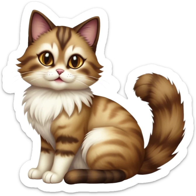 cinematic-[showshoe cat]-realistic-full-body-sitting-emoji,-tail-curled-playfully-around-its-paws,-head-tilted-dramatically,-fluffy-[brown mask white light brown back]-fur,-simplified-yet-realistic-focused-features,-highly-detailed,-glowing-with-an-almost-sarcastic-glow sticker