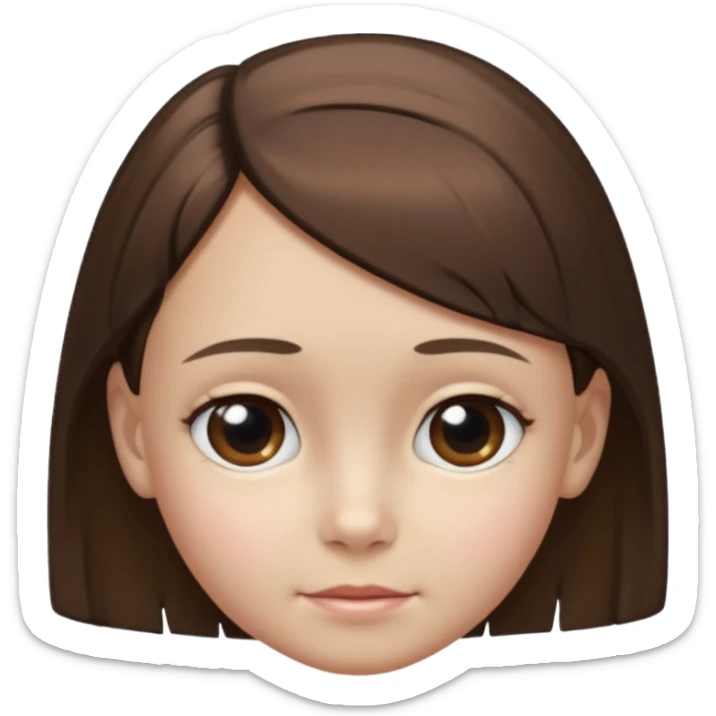 Head without neck of a 10-year-old girl with pearly skin, short brown hair partially pulled back, and a slight fringe on her forehead. sticker