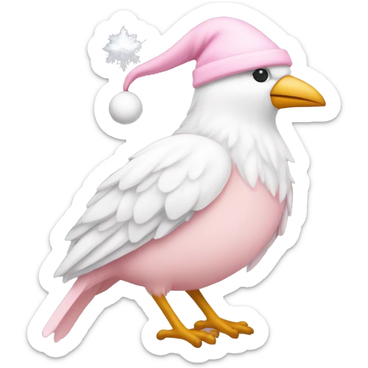 light pink beautiful magestic bird wearing light pink and white christmas hat  sticker