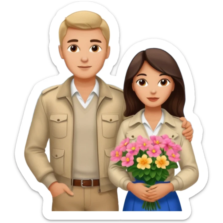 Couple traveling in Montenegro russian man and elegant  Latina girl delicate flowers and mountains in the background  sticker