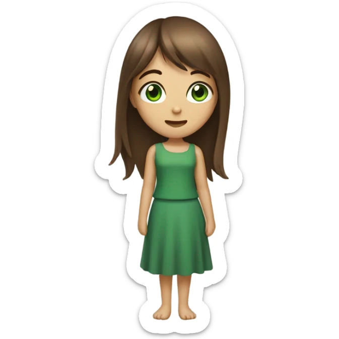 Woman Long brown hair with bangs and green Eyes - in a cute pose sticker