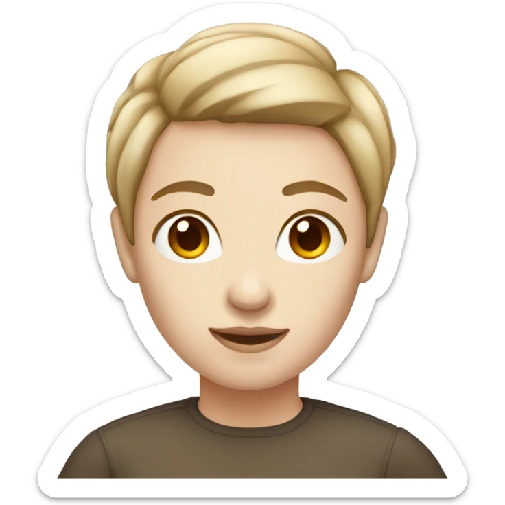 iOS woman with short hair, brown, emoji, androgynous, pale skin color sticker