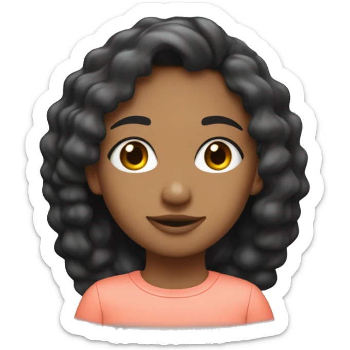 Una chica joven cn pelo negro ondulado, con pocas pecas y chica muy blanquita con camiseta color coral clarito sticker