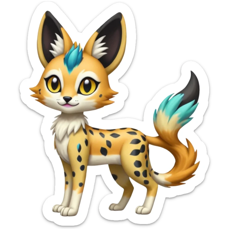 Colorful Cute Realistic Meloetta-Vernid-Sergal-Serval-Fakémon-fusion-hybrid-creature sticker