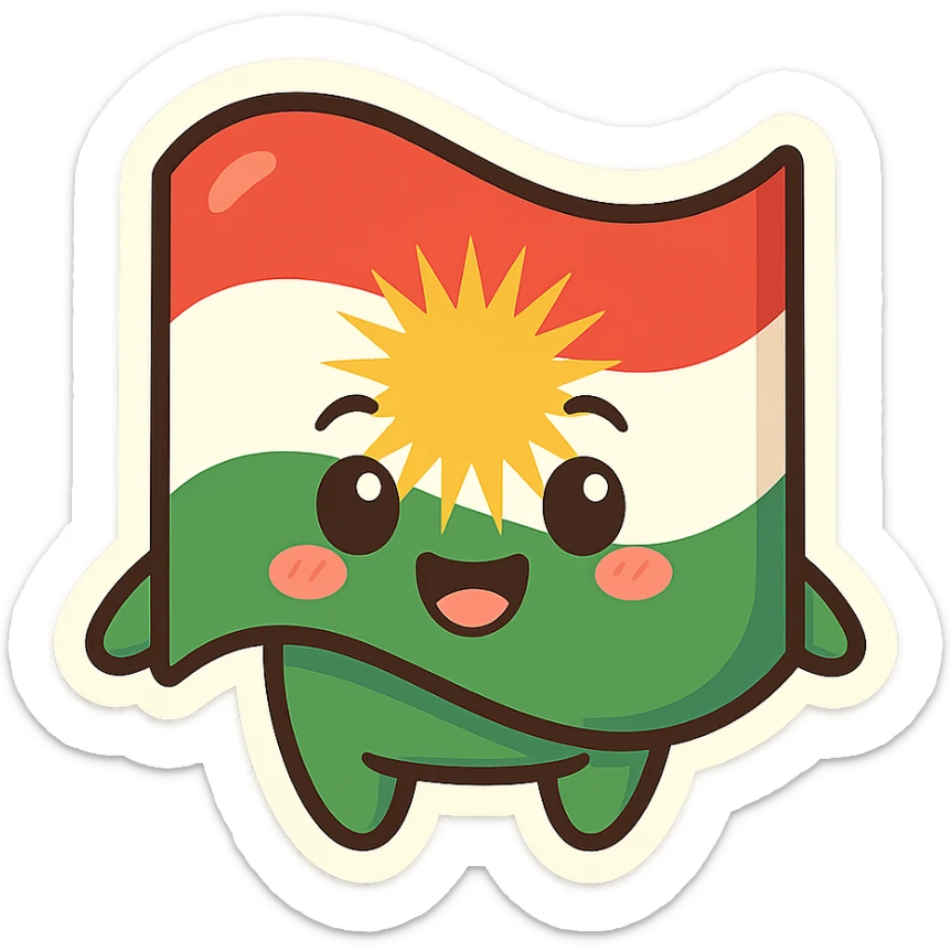 cartoon sticker of the Kurdistan flag, independent and clear, colorful and cheerful, no text, suitable for WhatsApp and Instagram, with a completely transparent background sticker
