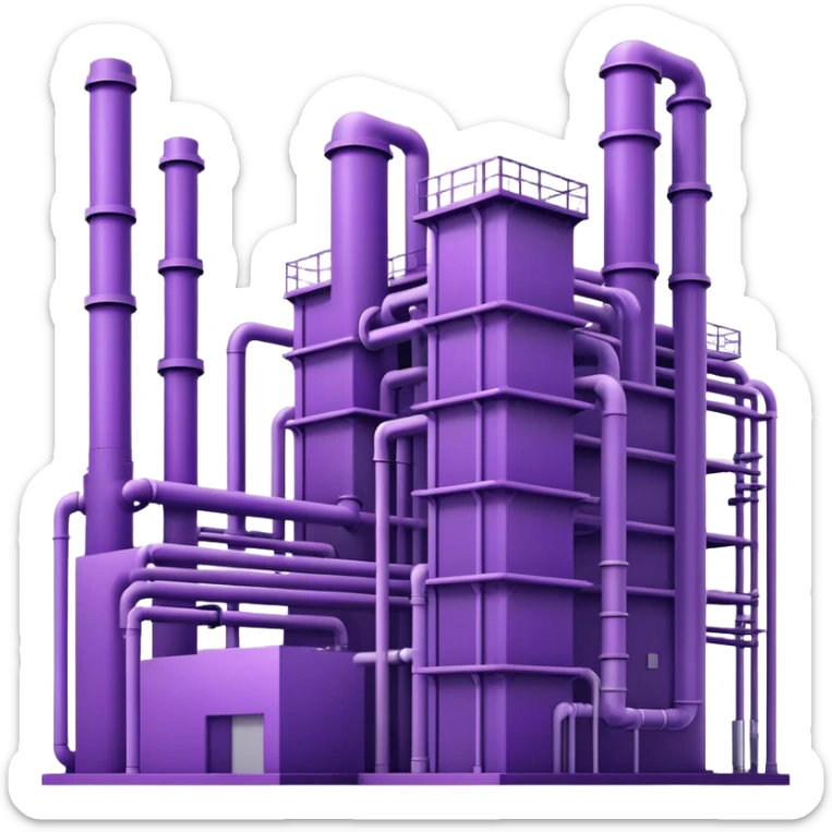 Minimalistic factory building in purple and violet tones, with only 3-4 pipes sticker