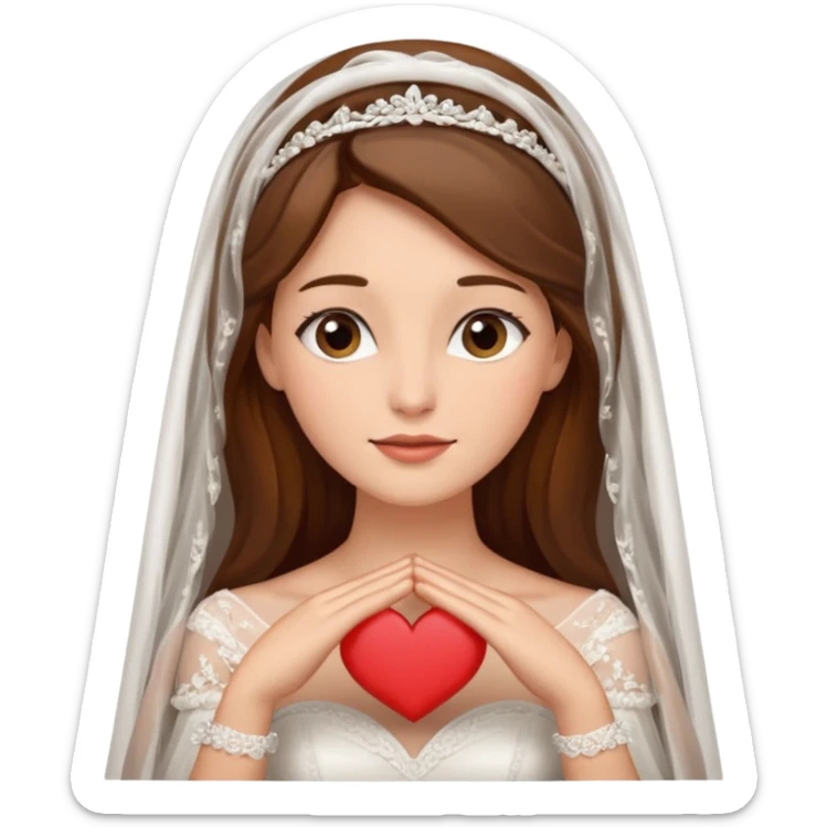 Blonde skin bride with a long veil with brown hair with a chin on her face sticker
