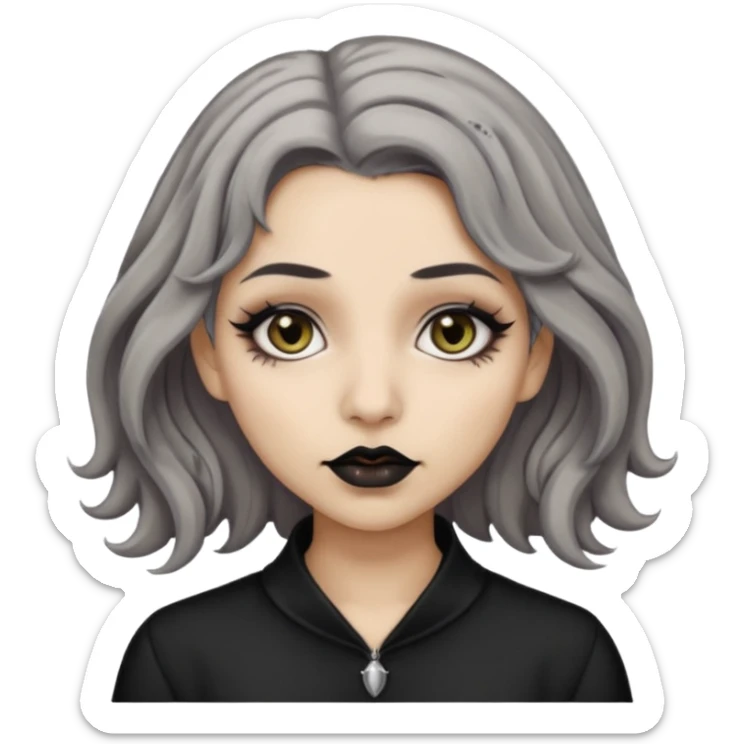  Beige olive skin  grey wavy hair black lips lightbrown eyes goth girl sticker