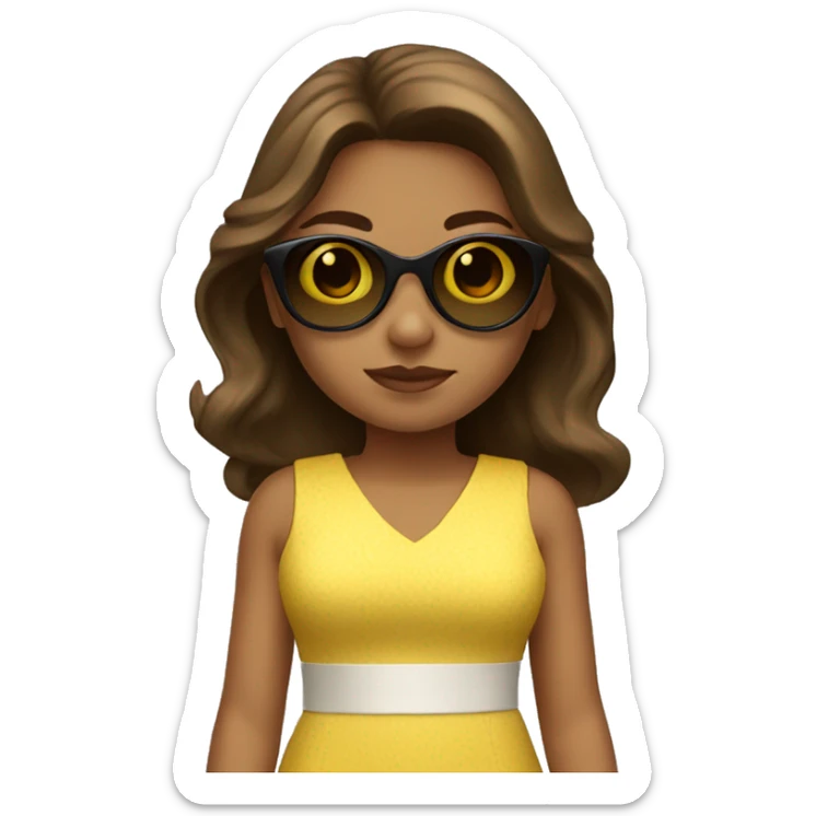 girl in a short yellow dress wearing sunglasses and has brown hair sticker