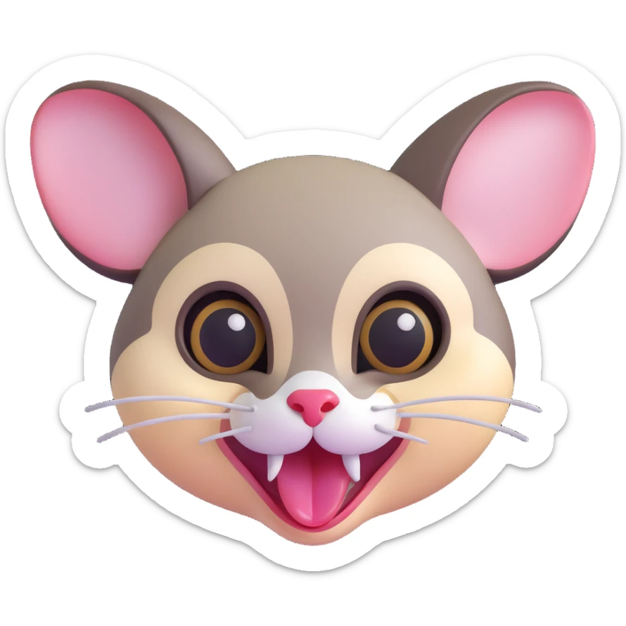 cute sugar glider head only, tongue out, classic emoji style, bright and playful sticker