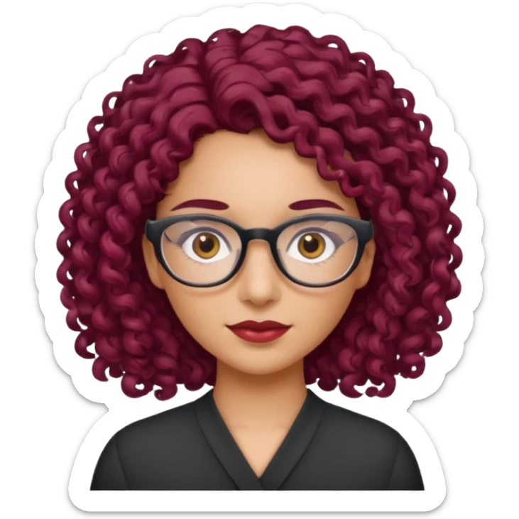 hispanic women with brown eyes and clear glasses and burgundy curly hair sticker