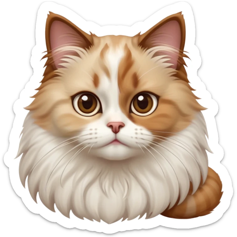 cinematic-adorable-big-eyed-fluffy-white brown-ragdoll-cat-portrait-emoji,-head-tilted-playfully-with-a-sweet-expression,-fluffy-white brown-fur,-simplified-yet-irresistibly-cute-features-with-large,-expression, solid ginger persian cat, chest vicible sticker
