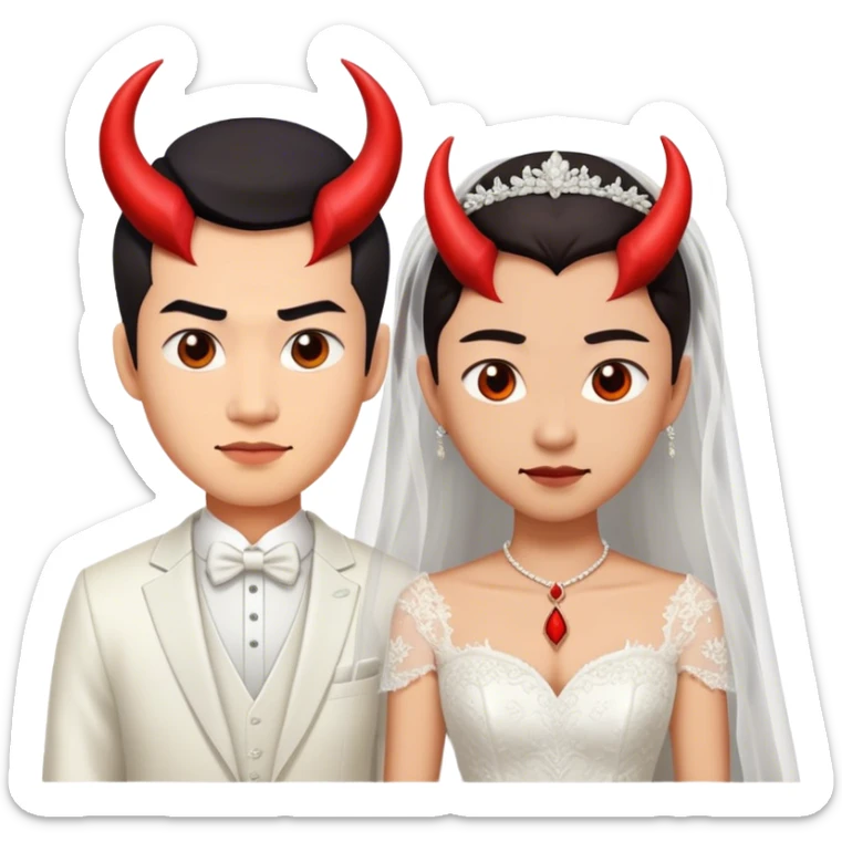 an asian male bride with the face of devil and wedding dress sticker