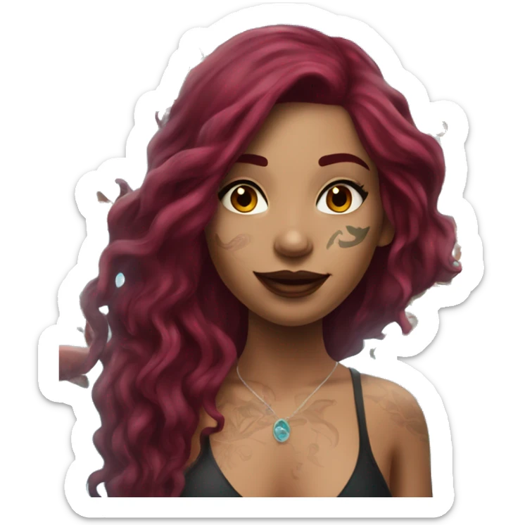 Beautiful tattooed  burgundy long haired woman swimming in a pool sticker