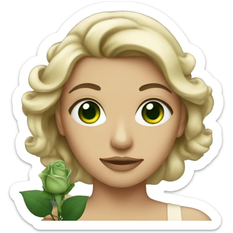 Green eyed woman holding rose sticker