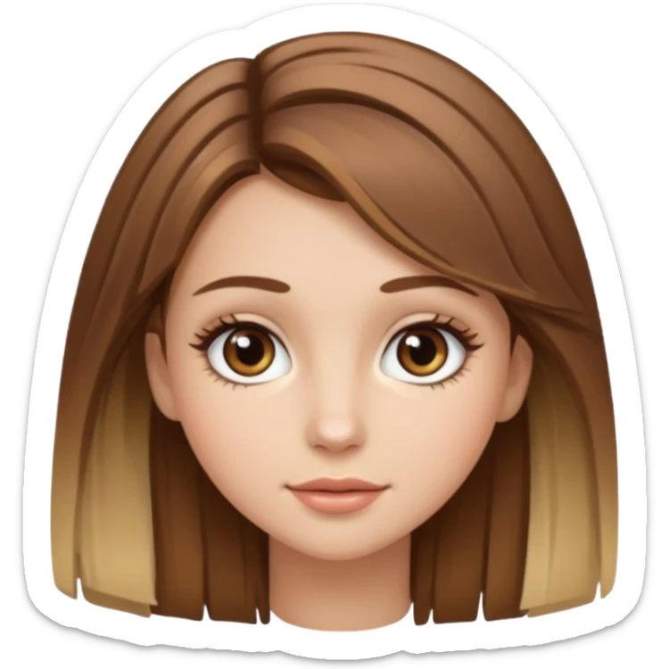 Gör en emoji som är en tjej och den ska ha långt hår hårfärgen ska vara brunt hår med blonda slingor hon ska ha fransar men dom ska se naturliga ut  sticker