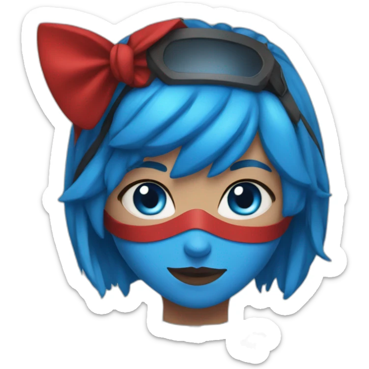 Girl with blue hair , blue eyes , red mask , and red costume  sticker
