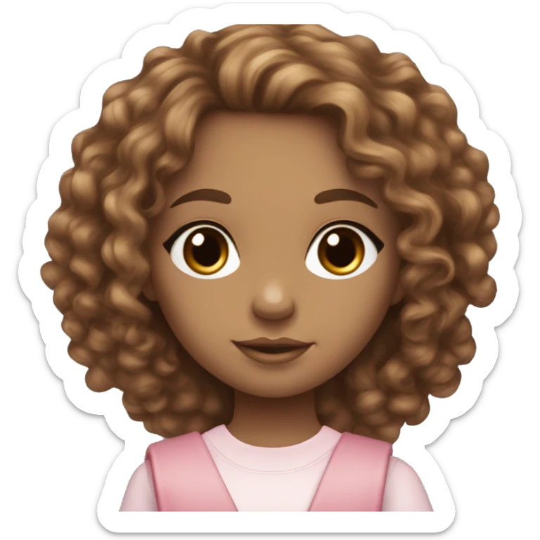 Light brown doll eyes, long brown curly hair, feminine, pink, white girl, angelic, holding school books sticker