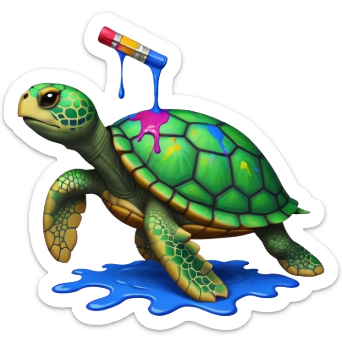 siyah rengi sevmeyen kaplumbağa ama kendisi siyah olduğu için kendini boyamaya çalışan kaplumbağa sticker