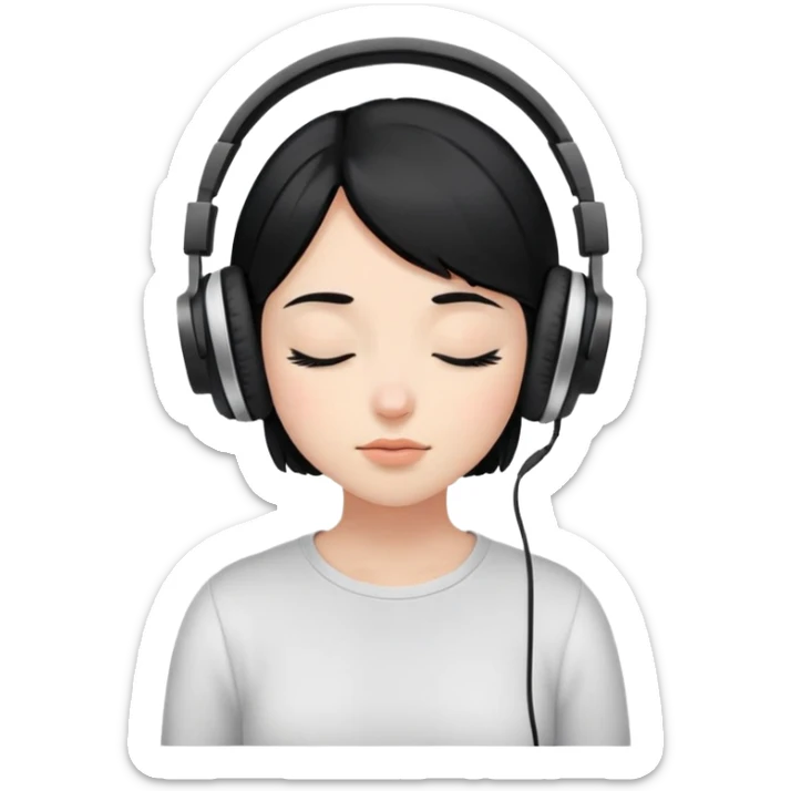 Girl with black hair wearing headphones and her eyes close sticker