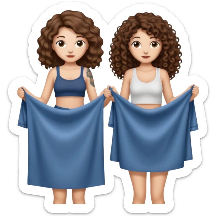 moon laundry — long wavy brown hair tattooed woman and short tight curly brown hair woman — cloth line sticker
