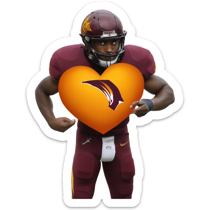 A picture of a beautiful orange heart being held by an Arizona state football player sticker