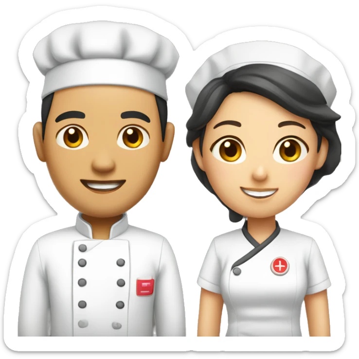 Asian couple: a male chef and a female nurse sticker
