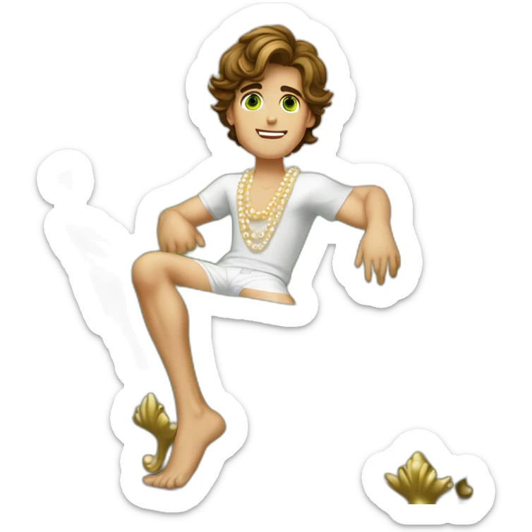 Posh-muscle-boy-brown-hair-green-eyes-pearl-necklace-in-golden-bathtub-legs sticker