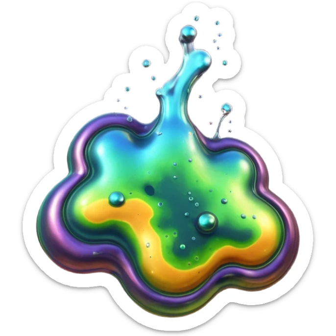 3D render of Oil Slick, toxic waste aesthetic, bubbling liquid, industrial warning texture. sticker