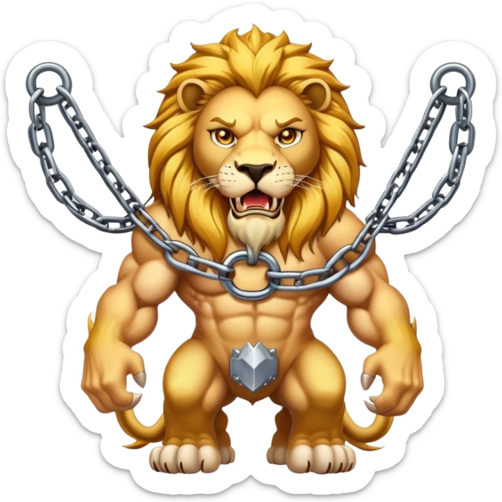 A set of chains and a lion sticker