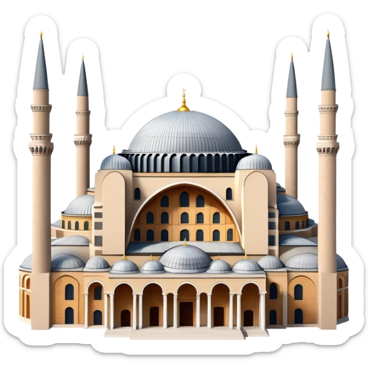 Cinematic Realistic Hagia Sophia Landmark Emoji, depicted with the majestic historic architecture rendered with intricate detail and dramatic, timeless lighting. sticker